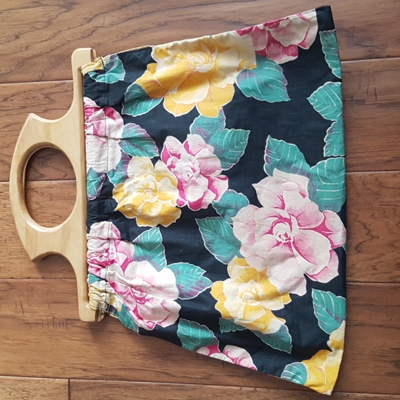 Vintage Baribocraft Deluxe Woodenware Wooden Handle Floral Fabric Purse - Picture 5 of 16